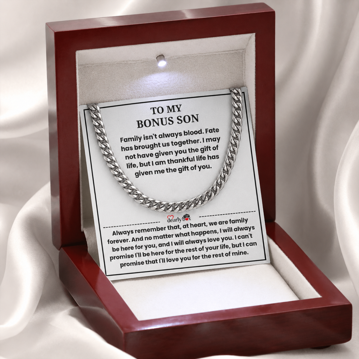 To My Bonus Son - "My Family Forever" Cuban Link Chain Gift