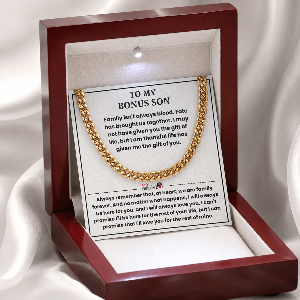 To My Bonus Son - "My Family Forever" Cuban Link Chain Gift