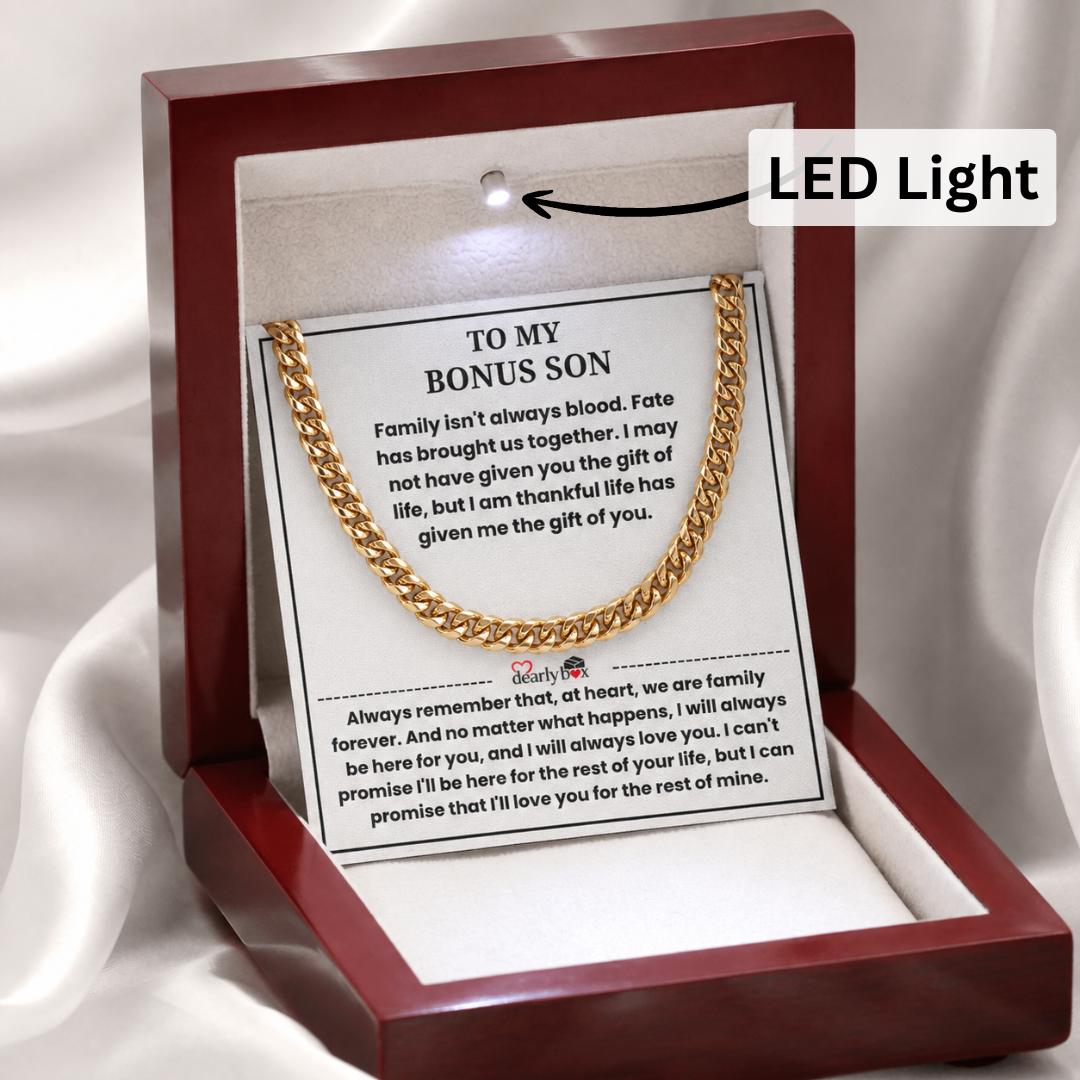 To My Bonus Son - "My Family Forever" Cuban Link Chain Gift