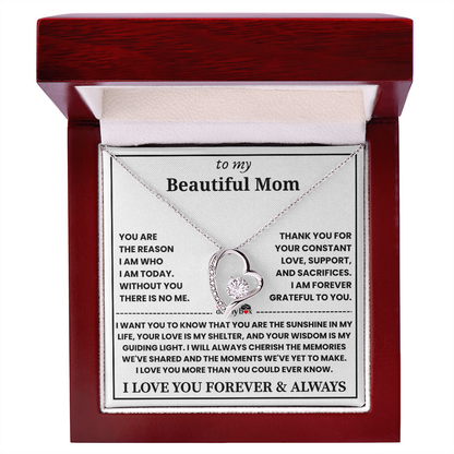 To My Mom - Love You Forever Heart Necklace