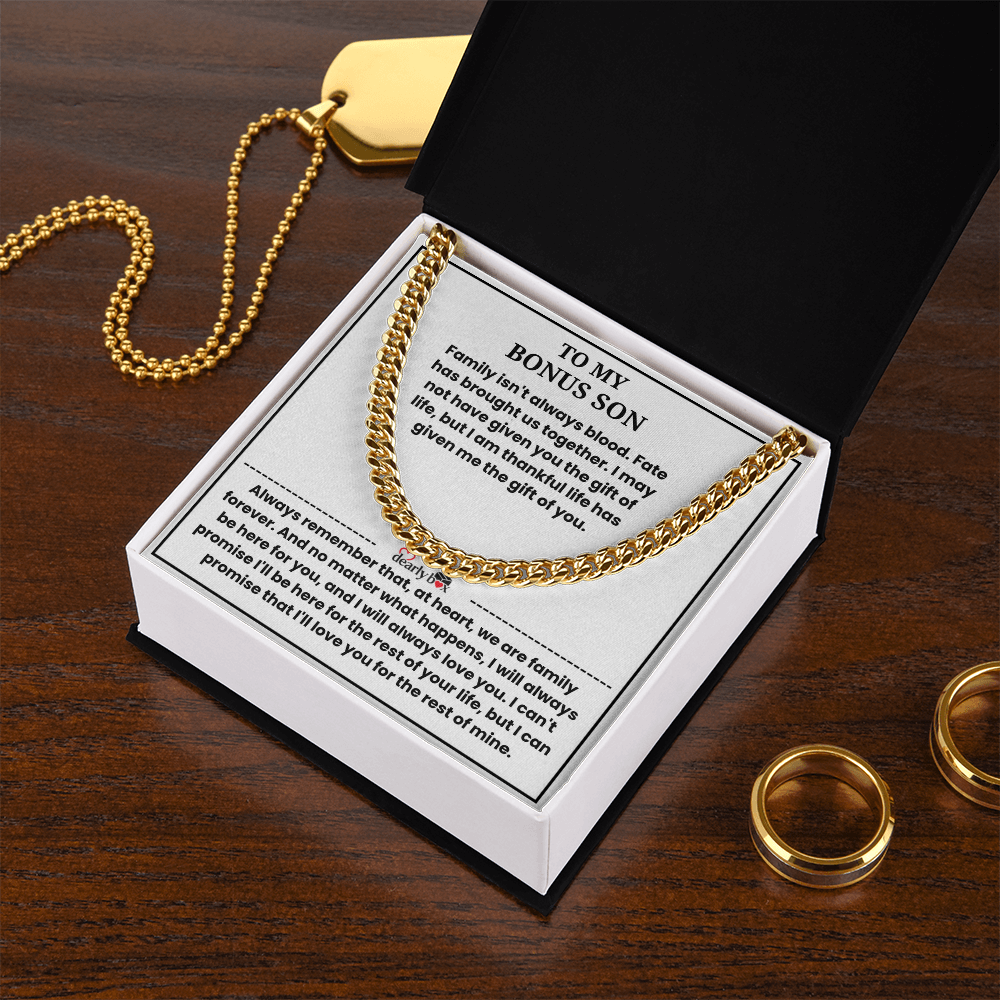 To My Bonus Son - "My Family Forever" Cuban Link Chain Gift