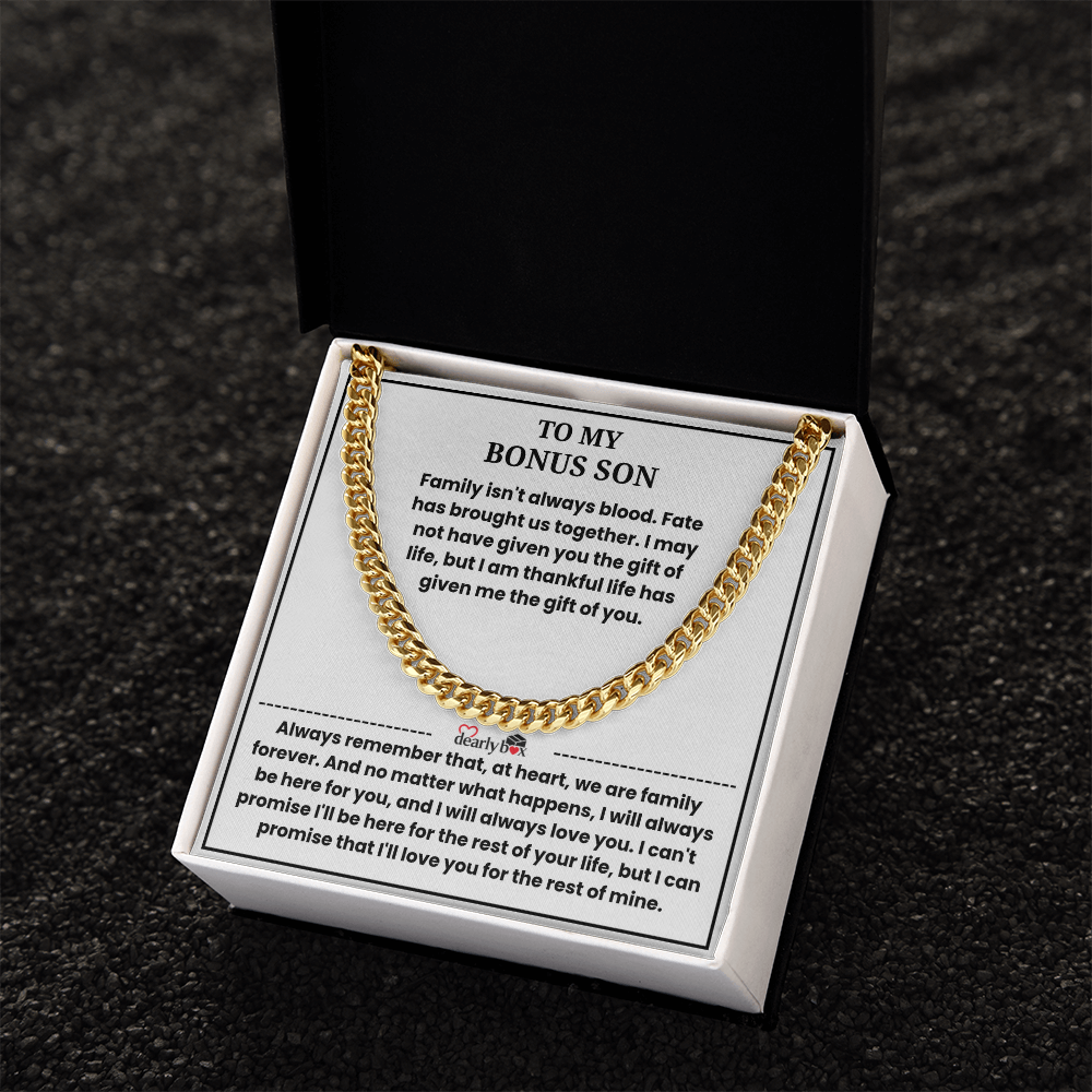 To My Bonus Son - "My Family Forever" Cuban Link Chain Gift