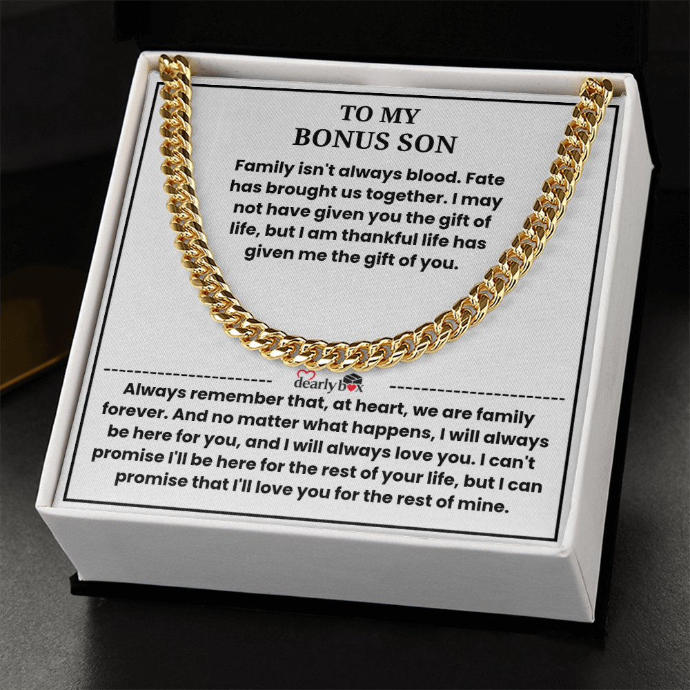To My Bonus Son - "My Family Forever" Cuban Link Chain Gift
