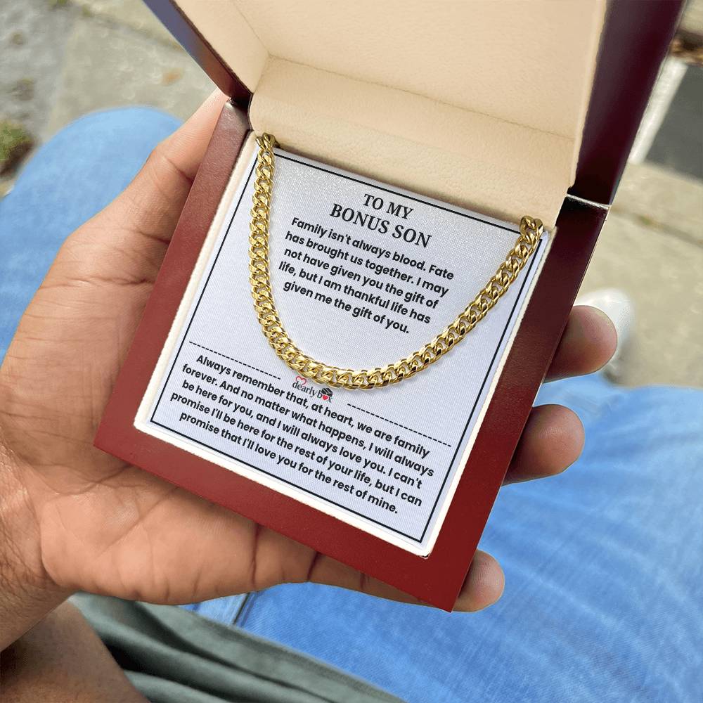 To My Bonus Son - "My Family Forever" Cuban Link Chain Gift