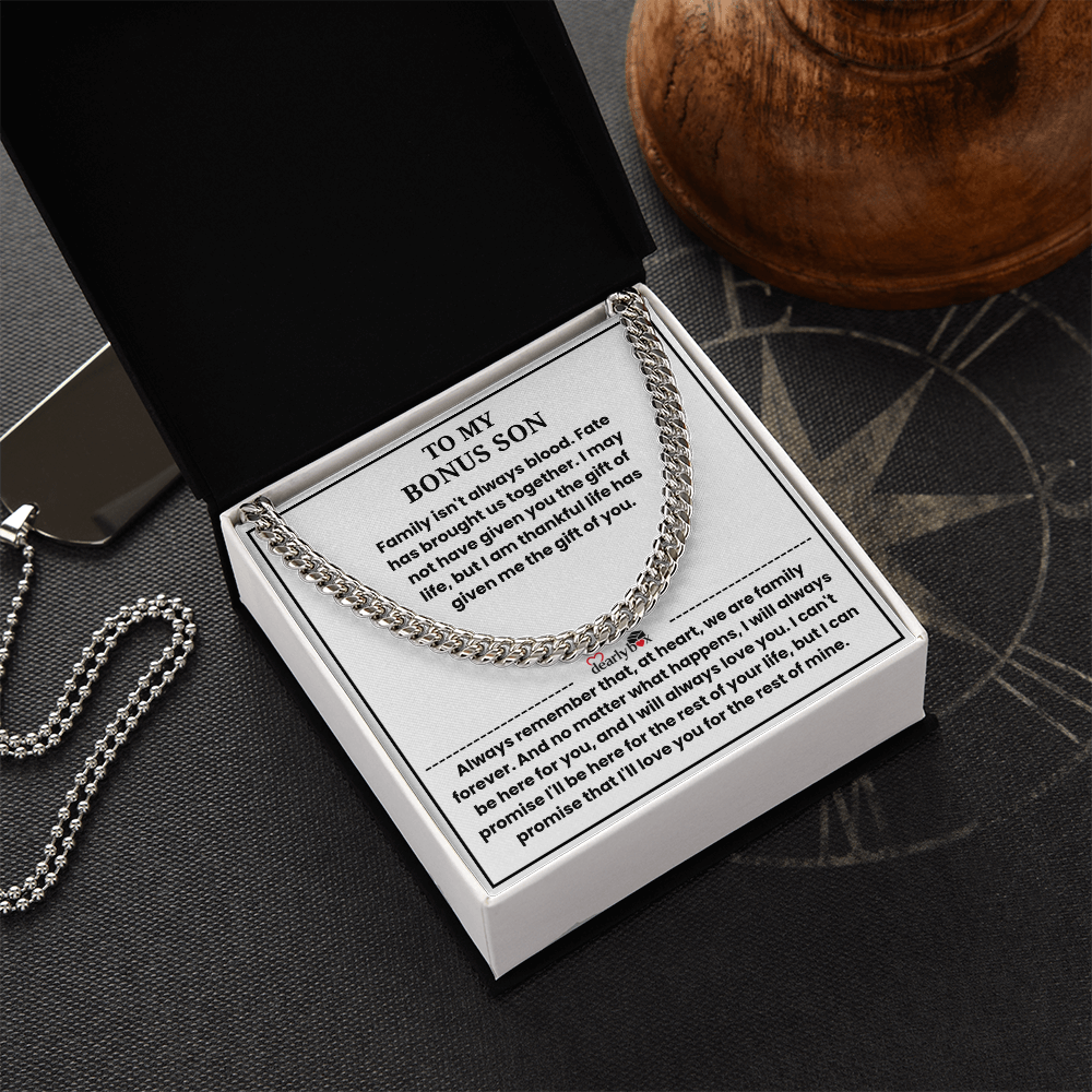 To My Bonus Son - "My Family Forever" Cuban Link Chain Gift