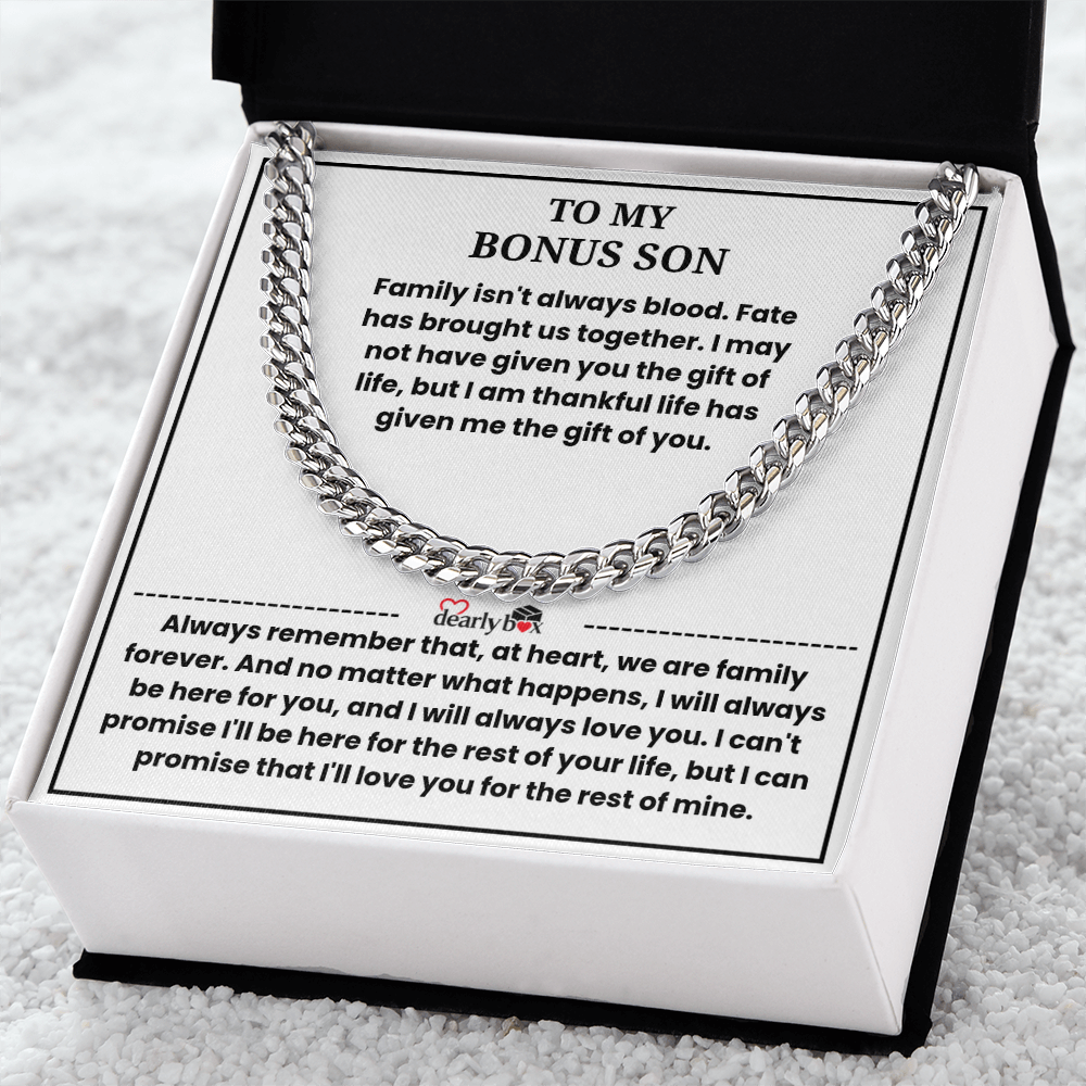 To My Bonus Son - "My Family Forever" Cuban Link Chain Gift