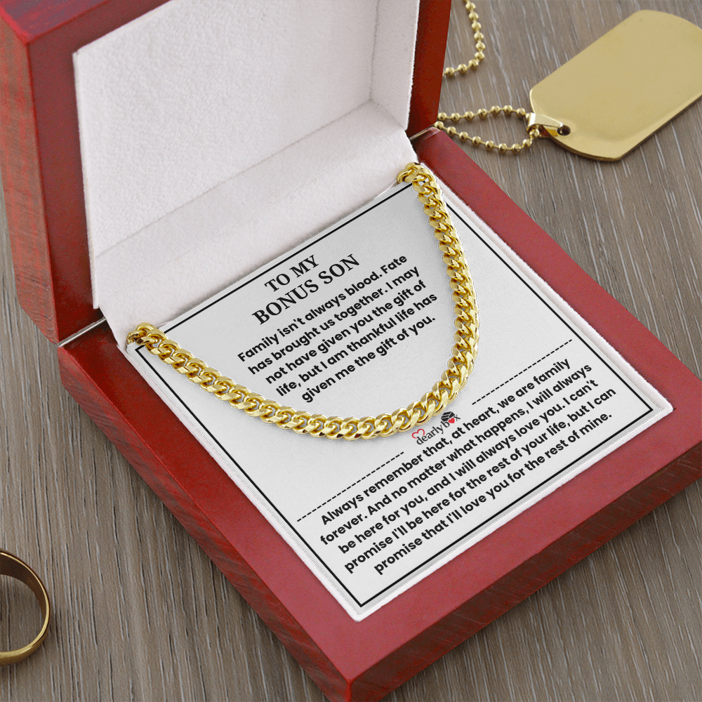 To My Bonus Son - "My Family Forever" Cuban Link Chain Gift