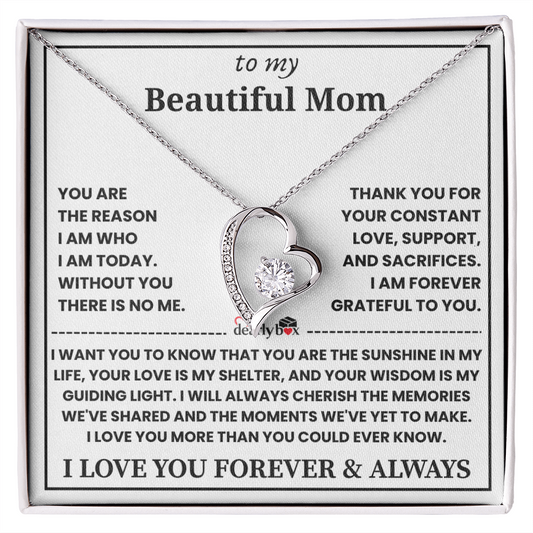 To My Mom - Love You Forever Heart Necklace