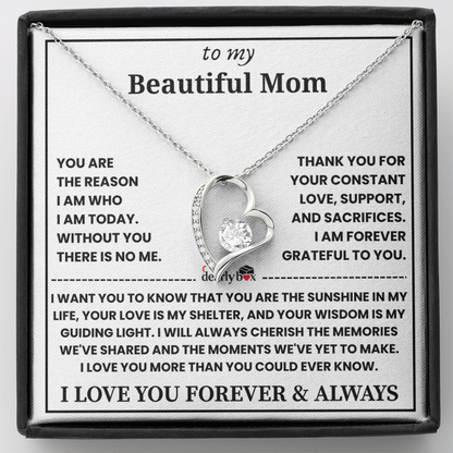 To My Mom - Love You Forever Heart Necklace