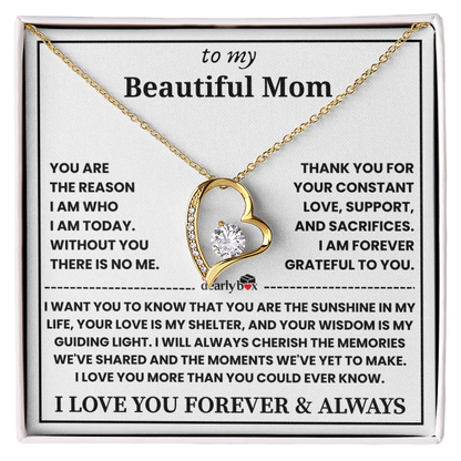 To My Mom - Love You Forever Heart Necklace