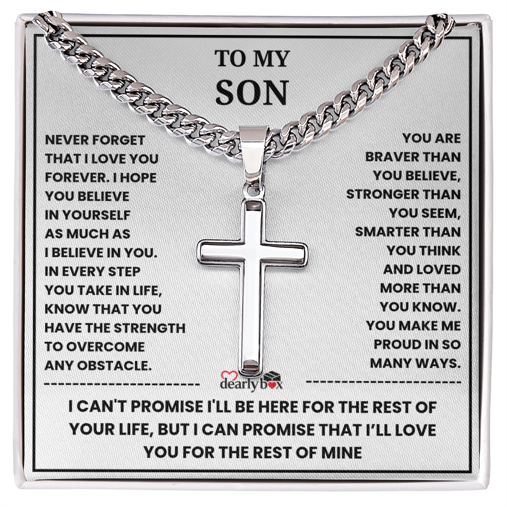 To My Son "I Love You Forever" Artisan Cross with Cuban Link Chain