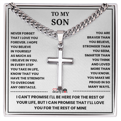 To My Son "I Love You Forever" Artisan Cross with Cuban Link Chain