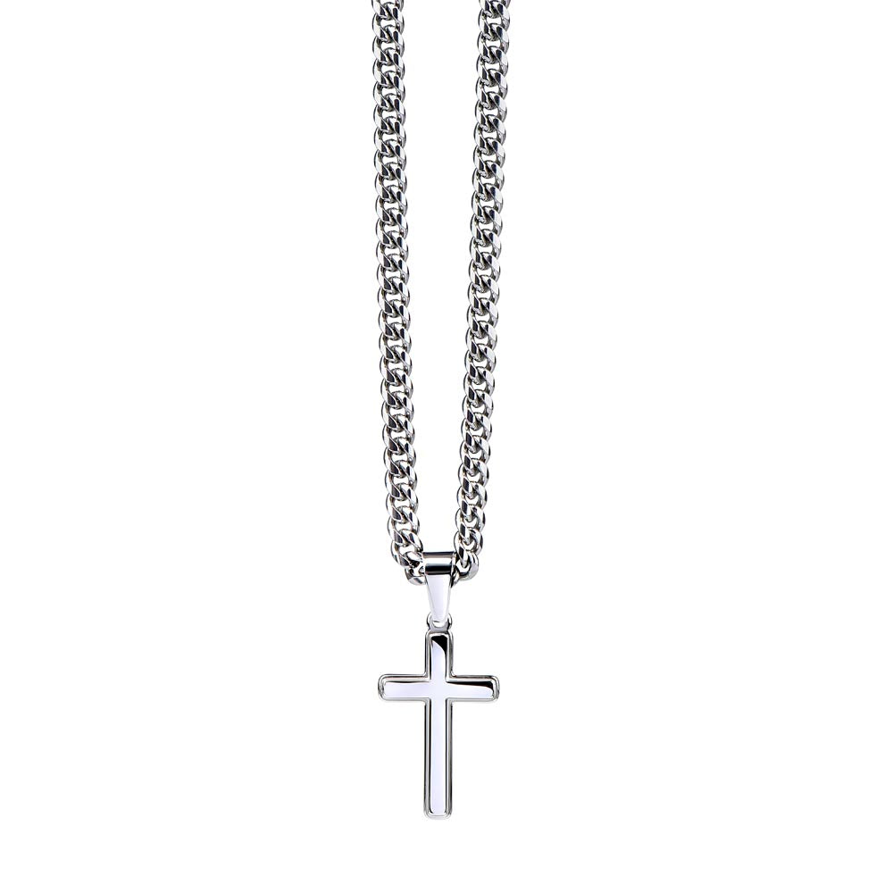 To My Bonus Son - "My Family Forever" Artisan Cross Cuban Link Chain Gift