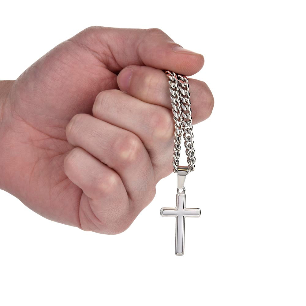To My Son "I Love You Forever" Artisan Cross with Cuban Link Chain