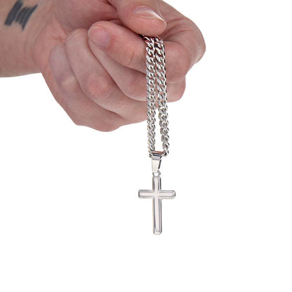 To My Bonus Son - "My Family Forever" Artisan Cross Cuban Link Chain Gift