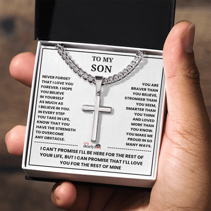 To My Son "I Love You Forever" Artisan Cross with Cuban Link Chain