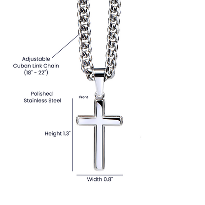 To My Bonus Son - "My Family Forever" Artisan Cross Cuban Link Chain Gift