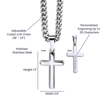 To My Son "I Love You Forever" Artisan Cross with Cuban Link Chain
