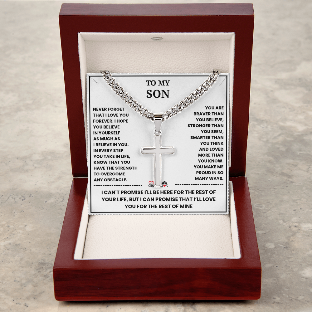 To My Son "I Love You Forever" Artisan Cross with Cuban Link Chain