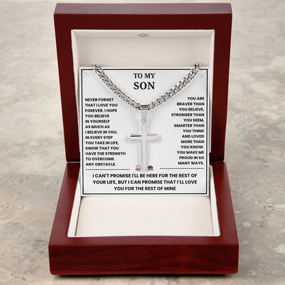 To My Son "I Love You Forever" Artisan Cross with Cuban Link Chain