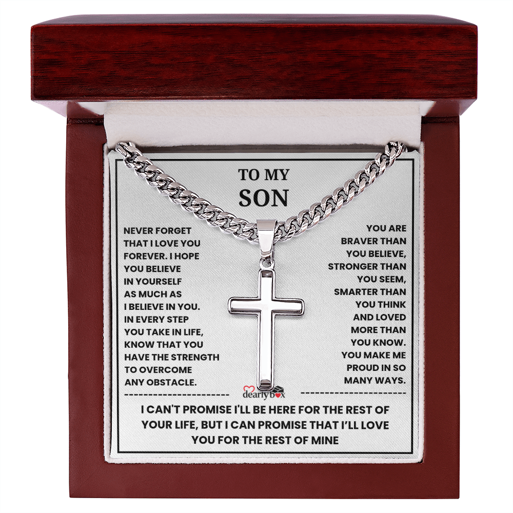 To My Son "I Love You Forever" Artisan Cross with Cuban Link Chain