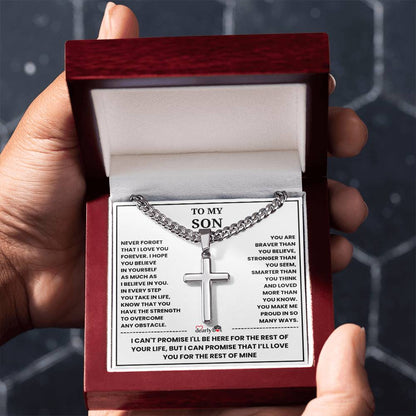 To My Son "I Love You Forever" Artisan Cross with Cuban Link Chain