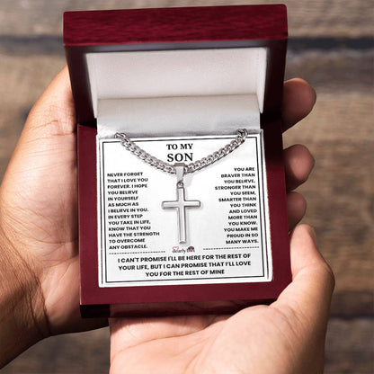 To My Son "I Love You Forever" Artisan Cross with Cuban Link Chain