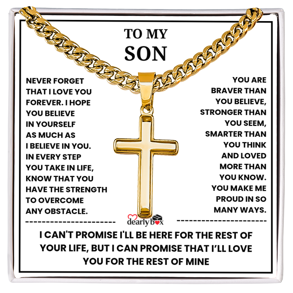 To My Son "I Love You Forever" Artisan Cross with Cuban Link Chain