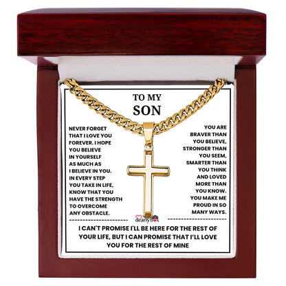 To My Son "I Love You Forever" Artisan Cross with Cuban Link Chain
