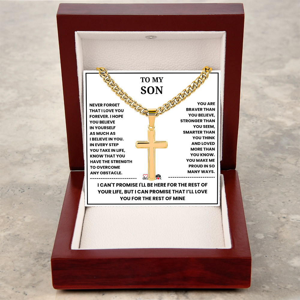 To My Son "I Love You Forever" Artisan Cross with Cuban Link Chain