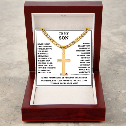 To My Son "I Love You Forever" Artisan Cross with Cuban Link Chain