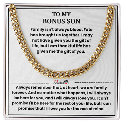 To My Bonus Son - "My Family Forever" Artisan Cross Cuban Link Chain Gift